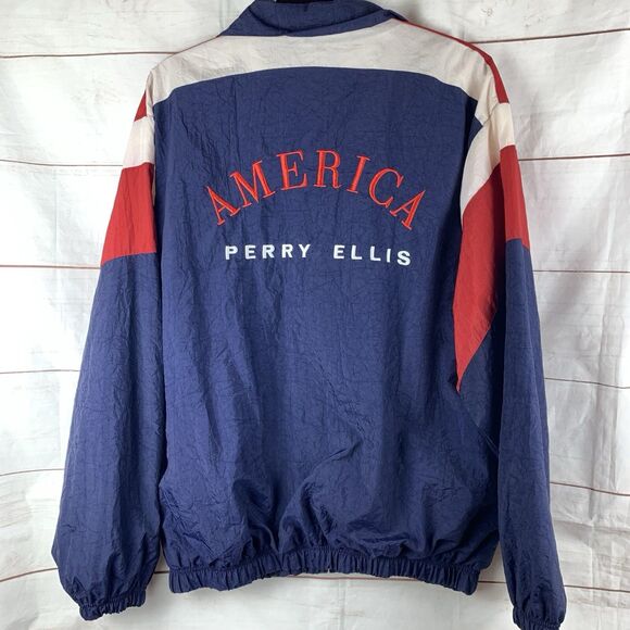 Perry Ellis Jacket Sports Tracksuit Windbreaker Vintage 90s America Flag Olympic - Picture 1 of 16